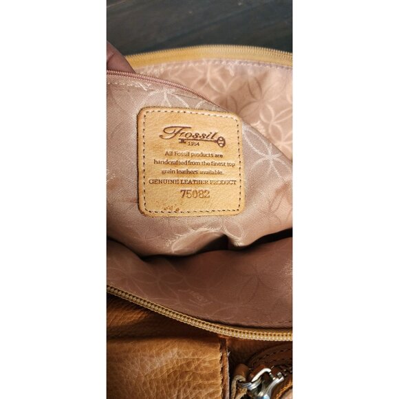 VTG Fossil Gold Pebbled Leather Tote Bag W/ Multiple Pockets & Zipper Closure - Picture 5 of 9